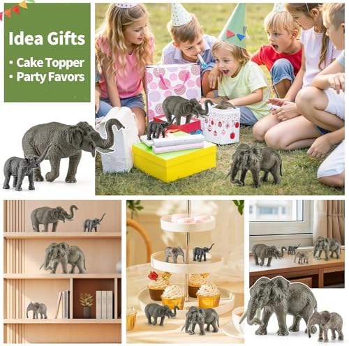Image of Elephant Animal Toy for Kids | 4 PCS Realistic Safari Animals Toys Elephants Family Action Figurine Model Playset for Boys and Girls Birthday Gifts for Children Educational & Decoration Items