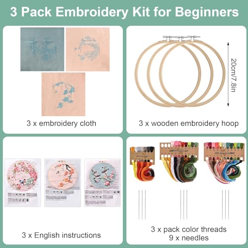 Embroidery Kit for Beginners Set of Embroidery Starter Kits, Cross Stitch Kits with Flower & Bird Pattern and Instructions - Image 2