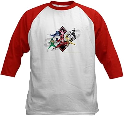 CafePress Mighty Morphin Power Rangers Kids Baseball T Shirt Kids Cotton Baseball Jersey, 3/4 Raglan Sleeve Shirt Red/White