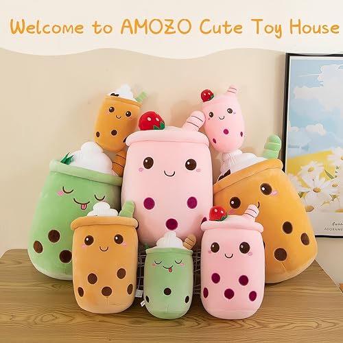 AMOZO Bubble Tea Kuscheltier Plüschkissen, Kawaii Bubble Tea Plüschtier Kissen Niedliche Boba Plüsch Weich Stofftier Spielzeug für Boba Liebhaber (24cm, Pink)