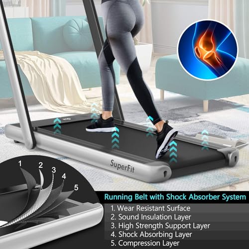 Image of Goplus 2 in 1 Folding Treadmill with Dual Display, 2.25HP Superfit Under Desk Electric Pad Treadmill, Installation-Free, Blue Tooth Speaker, APP Control, Remote Control, Walking Jogging for Home
