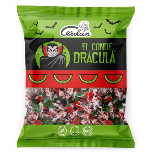 Caramelos Cerdán - Caramelos El Conde Drácula Sabor Sandía | Medio Kilo - Bolsa de 500 gr | Caramelo Duro Sin Gluten ni Alérgenos | Ideal para Fiestas, Eventos y Cumpleaños
