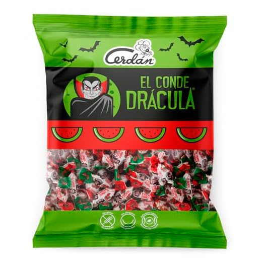 Caramelos Cerdán - Caramelos El Conde Drácula Sabor Sandía | Caramelo Duro Sin Gluten ni Alérgenos | Ideal para Fiestas, Eventos y Cumpleaños | Medio Kilo - Bolsa de 500 gr
