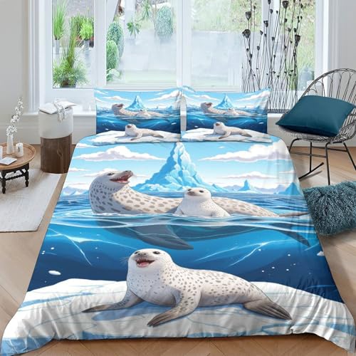 Parure de lit phoque 135x200 cm avec housse de couette microfibre 3D