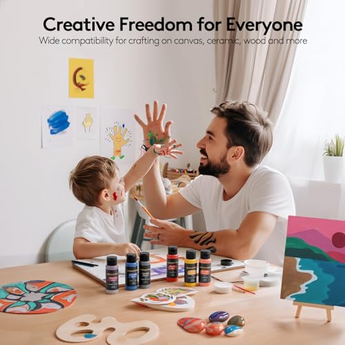 Acrylic Paint Set, 24 Colors (2 oz/Bottle) with 12 Art Brushes, Art Supplies for Painting Canvas, Wood, Ceramic & Fabric, Rich Pigments Lasting... - Image 7