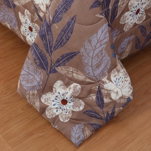 Image of Florida Brown Floral Microfiber Comforter Set for Double Bed | Soft Reversible 180 GSM AC Comforter with King Bedsheet & 2 Pillow Covers