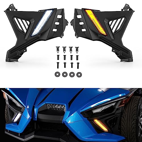 HAKA TOUGH Front Lower Accent Lights & Panels Kit for Polaris Slingshot S SL SLR R LE GT Accessories, Replace for OEM #2414077,2414078,5454400,5454399,DRL & Trim Panel for Slingshot 2020-2023