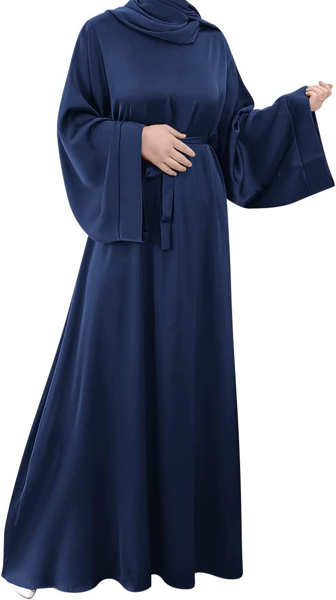 OBEEIIWomen's Muslim Robes Satin Loose Muslim Dress Turkey Islamic Middle East Dubai Max Kaftan Full Length Dress(No Hijab)