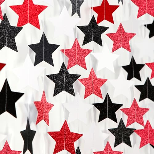 Image of Black White-Red Birthday Party-Decorations Garland - 62FT Twinkle Little Star Graduation Hanging Streamers Banner,Wedding Baby Shower Backdrop, Vampire Classroom Decor Supplies Hugtmr