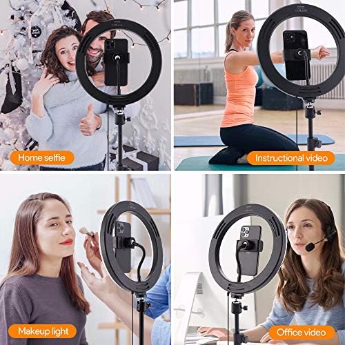 Ring Light 10" with 8" Extended Tripod Stand & Phone Holder for YouTube Video, Camera Led Ring Light for Streaming, Makeup, Selfie Photography Compatible with iPhone Android
