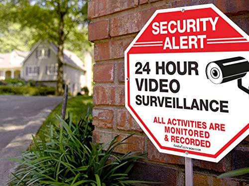 (4 Pack) Security Alert, 24 Hour Video Surveillance, All Activities Monitored Signs,10 X 10 .040 Aluminum Reflective Warning Sign For Home Business Cctv Security Camera, Indoor Or Outdoor Use #TOP4