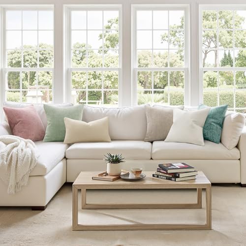 Image of MIULEE Pack of 2 Couch Throw Pillow Covers 20x20 Inch Light Green Modern Boho Accent Decorative Pillow Covers Soft Chenille Farmhouse Cushion Covers for Home Decor Bed Sofa Living Room