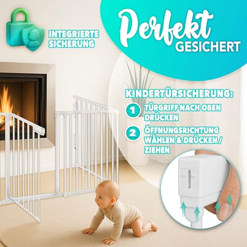 KIDUKU® Kaminschutzgitter mit Tür Metall 300 cm | Absperrgitter ohne Bohren – Ansicht 3