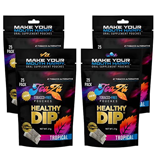 Image of TeaZa Herbal Energy Pouch - Tobacco Alternative | 4 x 25 Pouch Packs | Tropical