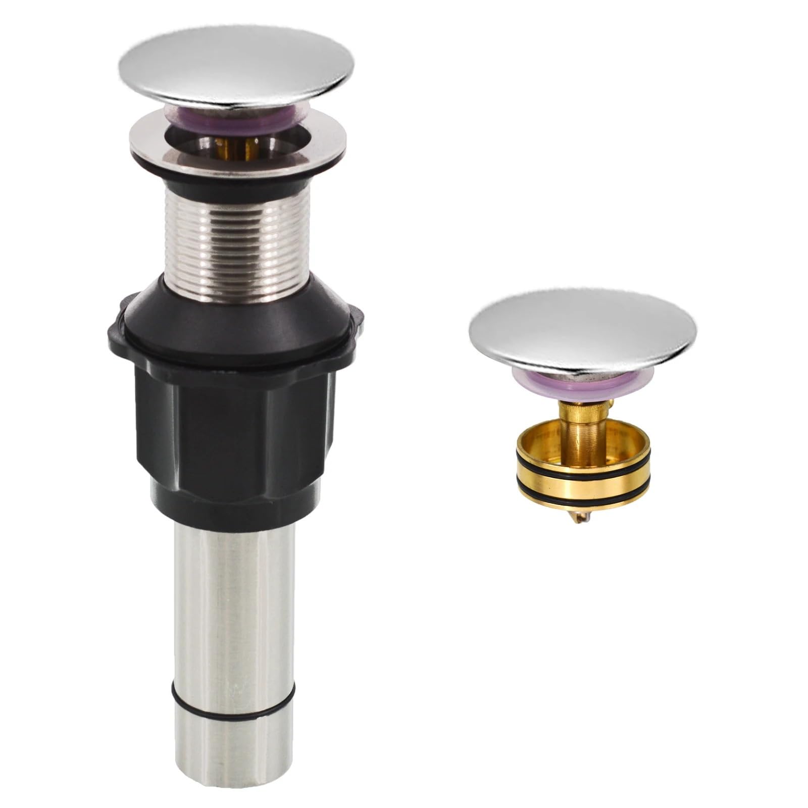Basin Sink Pop Up Drain Stainless Steel Bathroom Sink Drain Stopper Without Overflow Fit Lavatory Vanity Vessel Sink Pop Up Drain Assembly Brass Cover(Color14)