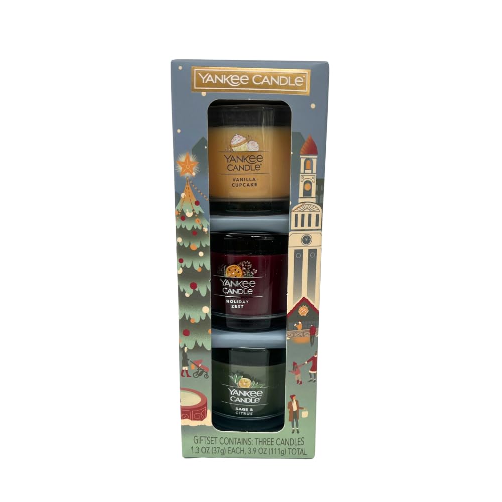 Yankee Candle Holiday Party Mini Scented Candle Gift Set - Vanilla Cupcake, Holiday Zest, Sage & Citrus