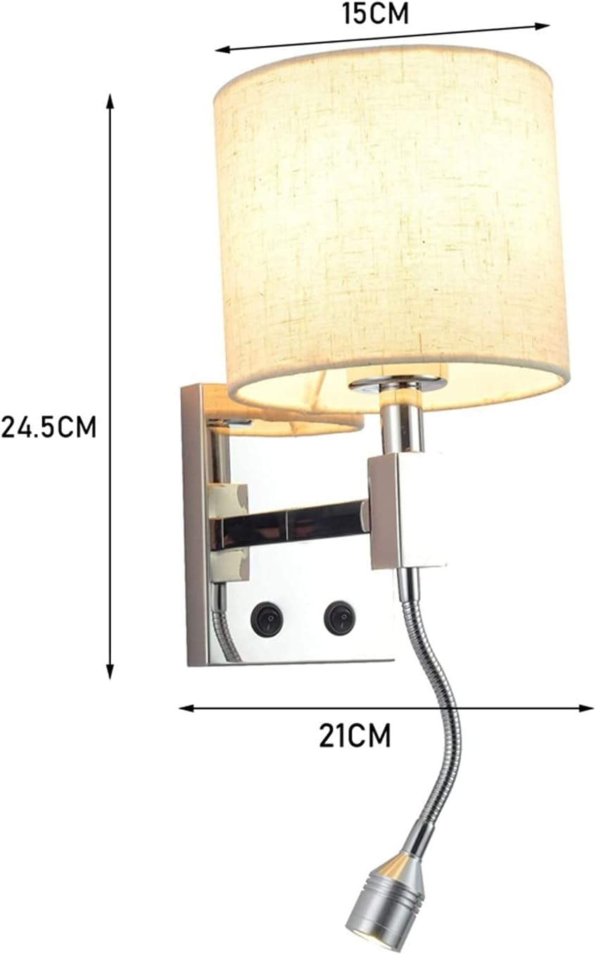 Bracket Light LED Spotlight, Bedroom Lamps Multi Purpose Mount Accent 2 ON/Off, Linen Fabric Shade Sconces Lighting Fixture for Reading Wall lamp
