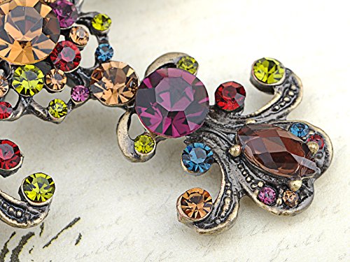 Alilang Womens Vintage Inspired Brass Tone Shiny Multi Rhinestones Antique Colorful Holy Cross Brooch Pin Pendent #TOP1