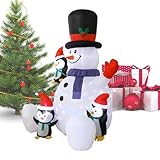 クリスマス スノーマン ブロウ アップ – インフレータブル季節限定 RGB LED ライト オーナメント 3 ペンギン付き、お祝いの照明付きクリスマス デコレーション |屋内パーティー屋外 インフレータブル雪だるま装飾オーナメント、芝生、庭、屋外スペース用、LEDライト付き、ホリデーパーティー、集まりの装芝生庭庭ポーチ用の大きな座っている雪だるま