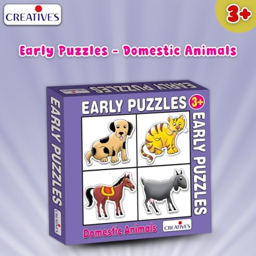 Image of Creative's Early Puzzles - Domestic Animals Puzzle | Educational Game | Fun to Learn Game | Knowledge of Domestic Animals (Dog, Cat, Horse & Goat) for 3 & Up Kids