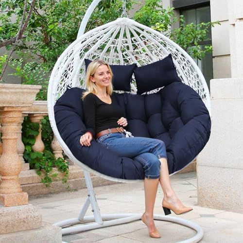 Image of Double Seater Cushion Set - Polyester Fabric Padded Seat for Hanging Egg /Garden jhula(Cushion ONLY Royal Blue)