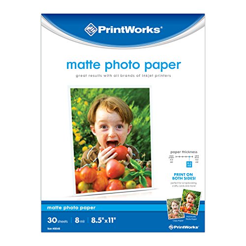 Printworks Matte Photo Paper for Inkjet Printers, Printable on Both Sides, 8 mil, 30 Sheets, 8.5” x 11” (00548), White