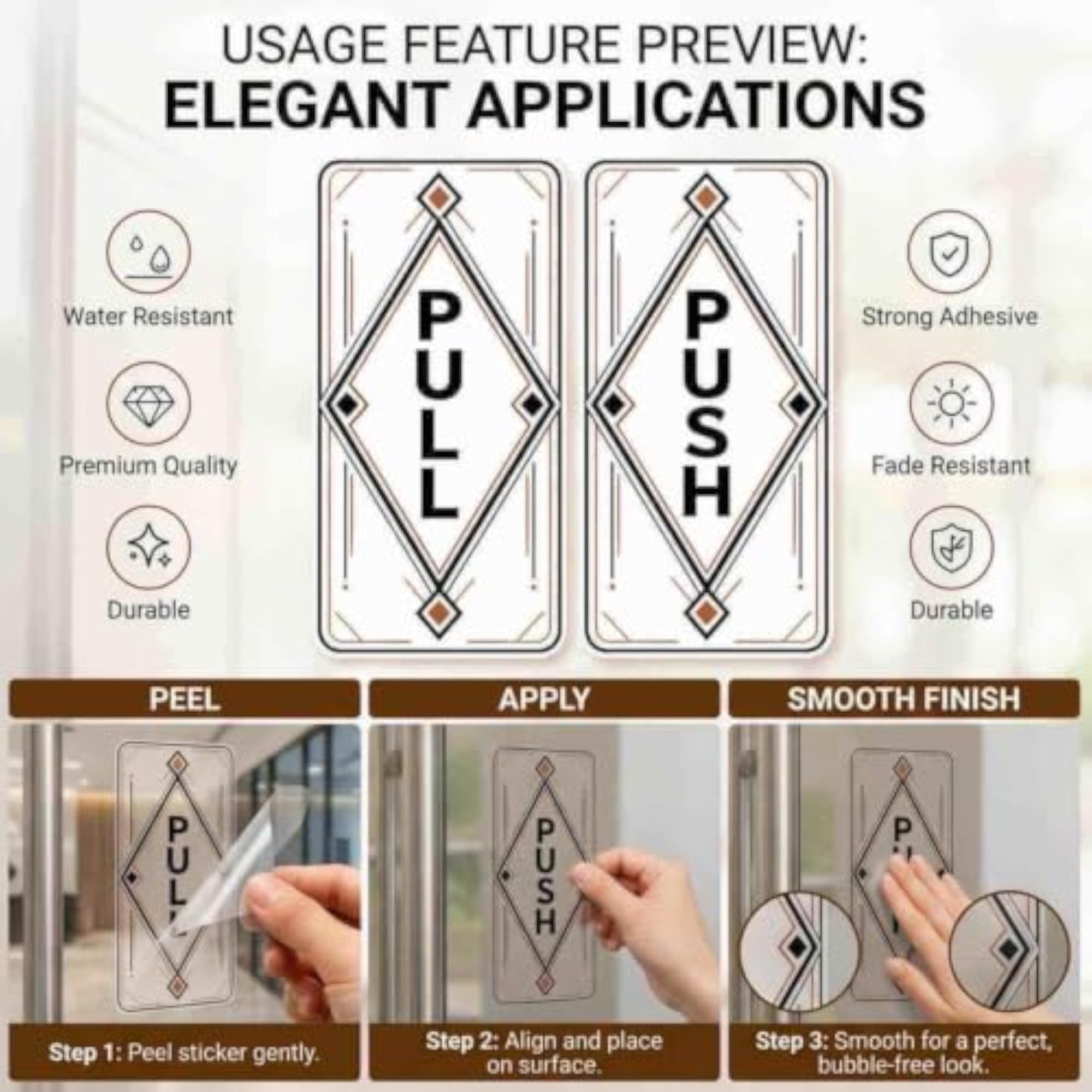 Push Pull Door Sign Sticker, Art Deco Style
