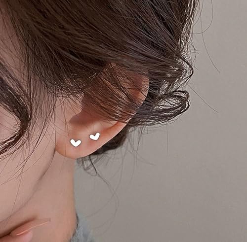 Mini Silver Stud Earrings, Dainty Simple Heart Stud Earrings for Women, Small Tiny Earrings for Tragus Cartilage2