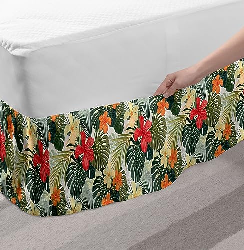 Lunarable YETNEW_36020_QUEEN Leaf Elastic Bed Skirt, Hawaiian Summer Tropical Island Vegetation Leaves Hibiscus Flowers thumb #2