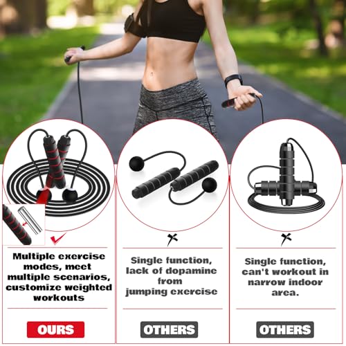 Image of Vinsot Weighted Cordless Jump Rope Ropeless Jump Rope 2 in 1 Adjustable Length Skipping with Ball and Soft Handles for Women Men Adult Fitness Workouts Exercise Training(Red)