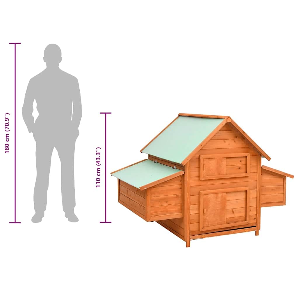 Pollaio in legno di abete massiccio, 150 x 96 x 110 cm, con 2 nidificatori, vasca da pavimento, porta, finestra, tetto impermeabile per giardino ed esterno