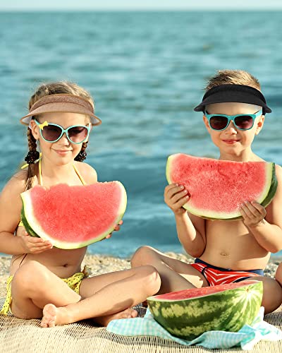 3 Pcs Kids Visor Sun Hats for Girls Boys, Adjustable UV Protection Athletic Sports Hats for Children Summer Large Brim Visor Cap for 2-7 Years Old, White Khaki Black4