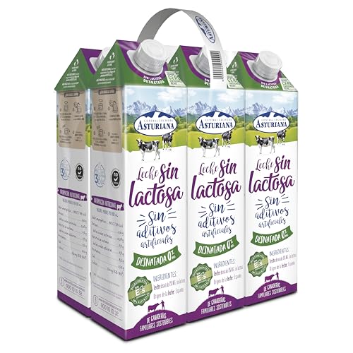 Central Lechera Asturiana Leche Sin Lactosa Desnatada, Pack 6 x 1L