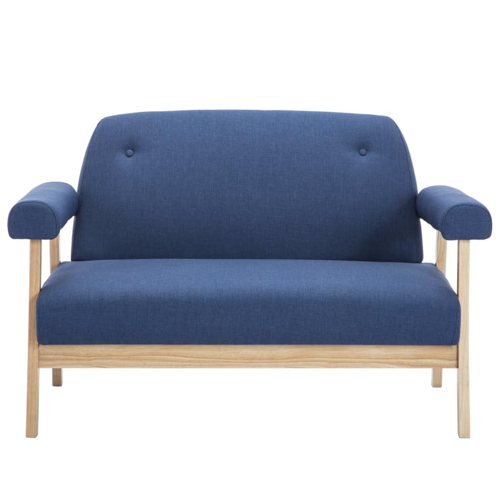 Divano 2 posti tessuto poliestere blu legno massello | Imbottitura in schiuma, struttura robusta, design elegante, facile da montare, per soggiorno