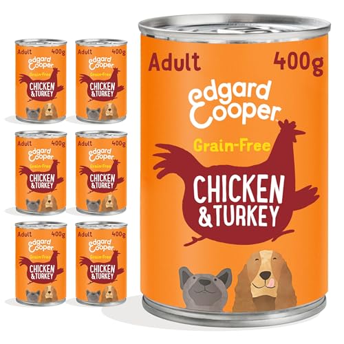 Edgard & Cooper Huhn und Truthahn, mit Apfel, Erdbeere und Karotte - Getreidefreis Nassfutter für Erwachsene Hunde – 6 x 400g Dosen