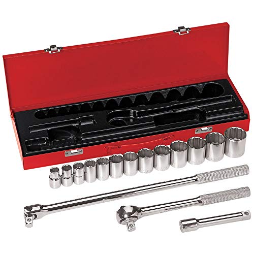 Klein Tools 65512 1/2-Inch Drive Socket Wrench Set With 12-Point Sae Sockets, Extension, Flex Handle, Ratchet, Case Included, 16-Piece #TOP27