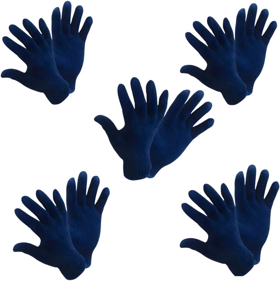Knitted Cotton Hand Gloves for Men & Women | Soft Breathable Reusable Gloves | Lightweight Daily Use Hand Protection for Cleaning, Work & General Use (Pack Of 5)