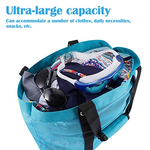 TENDYCOCO Mesh Beach Bag with Insulated Cooler Zipper 2 in 1 Pool Tote Bag Sandproof Women (Blue)4