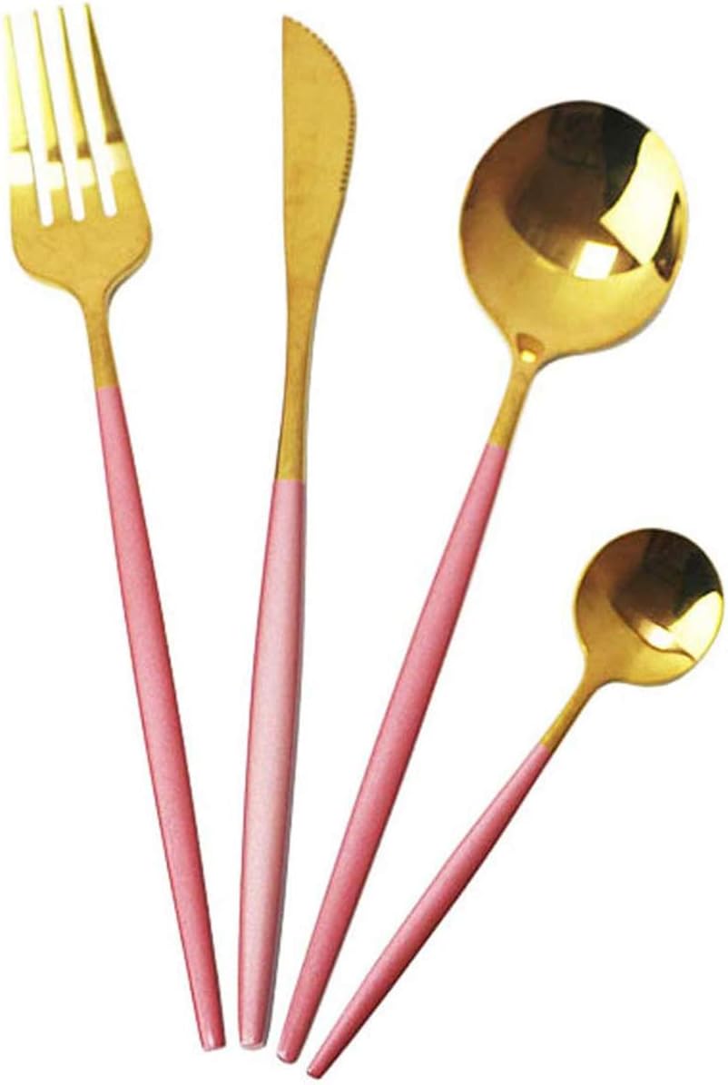 40-Piece Silverware Set 18/10 Stainless Steel Reusable Utensils Forks Spoons Knives Set, Mirror Polished Cutlery Flatware Set, Great for Family Gatherings & Daily Use (Service for 10, Pink Handle)