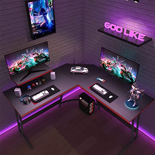 Victone L Shaped Gaming Desk 51 Inch Computer Corner Desk, Home Pc Desk, Office Writing Workstation With Large Monitor Stand, Space Saving Table(Black) #TOP1
