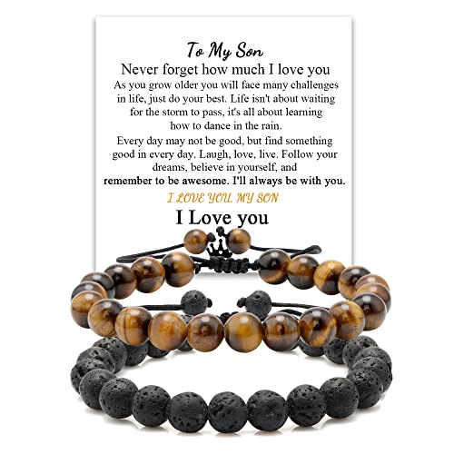 Yiyang Tiger Eye Bracelet Men Gifts 8Mm Lava Rock Bracelets Gift For Men Son Bracelet From Mom Stress Relief Adjustable Bead Bracelet Birthday Gifts For Men Son Gifts For Son From Mom #TOP22