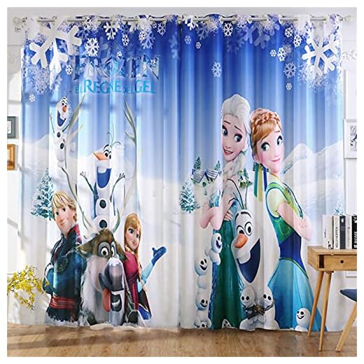 LKFFHAVD Mörkläggningsgardin med Frost (tecknade filmen) – uppsättning med Anna Elsa Olof, gardiner med öljetter och 3D-tryck, set om 2, för dekoration av barnrum vardagsrum sovrum (24. 220 × 215 cm (B x H))