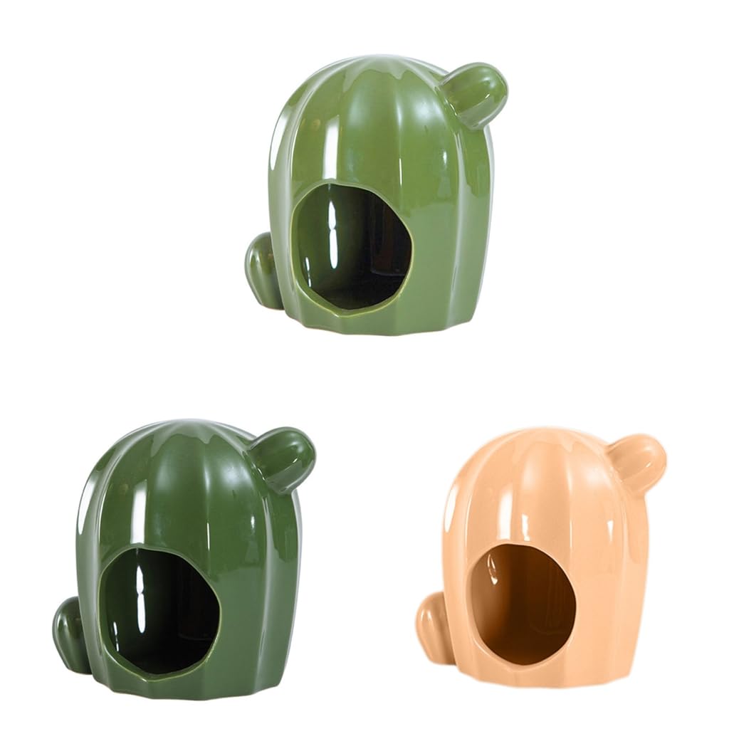 XAGMODSHN Cartoon Cactus Shape Hamster Porcelain Nest Bed Ferret Rodents Bed Hideout Cage Bed for Guinea Pigs Chinchilla Hedgehog