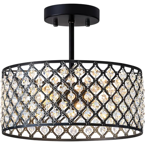 BZVESR Black Crystal Ceiling Light Fixture,Modern Semi Flush Mount Ceiling