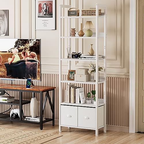 Furologee CTBS-6T-001 White 6 Tier Bookshelf With Drawers, Tall 71 Inch Bookcase thumb #5