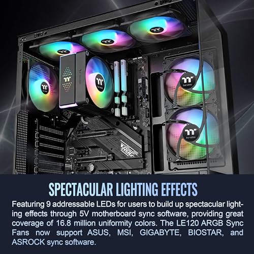 Image of Thermaltake LE120 ARGB PWM Fan (3 Pack), PWM controlled 500~1500 rpm, 5V Motherboard Sync, 16.8 Million Colors 9 Addressable LEDs, Airflow 66.1 CFM, 120mm Hydraulic Bearing, Case Fan, CL-F204-PL12SW-A