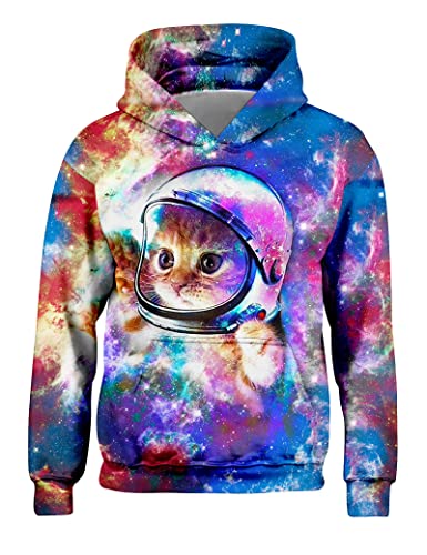 RAISEVERN Jeunes Garçons Filles 3D Impression Galaxie Chat Polaire Sweat À Manches Longues Poche...