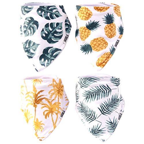 Stadela 100% Cotton Baby Bandana Drool Bibs for Drooling and Teething Nursery Burp Cloths 4 Pack Unisex Baby Shower Gift Set for Girl and Boy  Palm Tropical Leaf Hawaii Surfing Pineapple Beach Summer