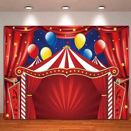 Red Circus Tent Backdrop Big Top Carnival Themed Birthday Party Photo Background Newborn Baby Shower Photography Booths Banner Decorations Supplies 7x5ft