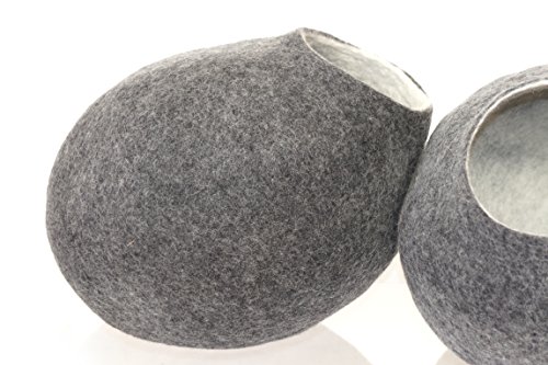 Kivikis Cat Bed, House, Cave, Nap Cocoon, Igloo, 100% Handmade From Sheep Wool Size: Large, L For 6-8 Kg (12-16 Pounds) Cat. (Dark Gray) #TOP5